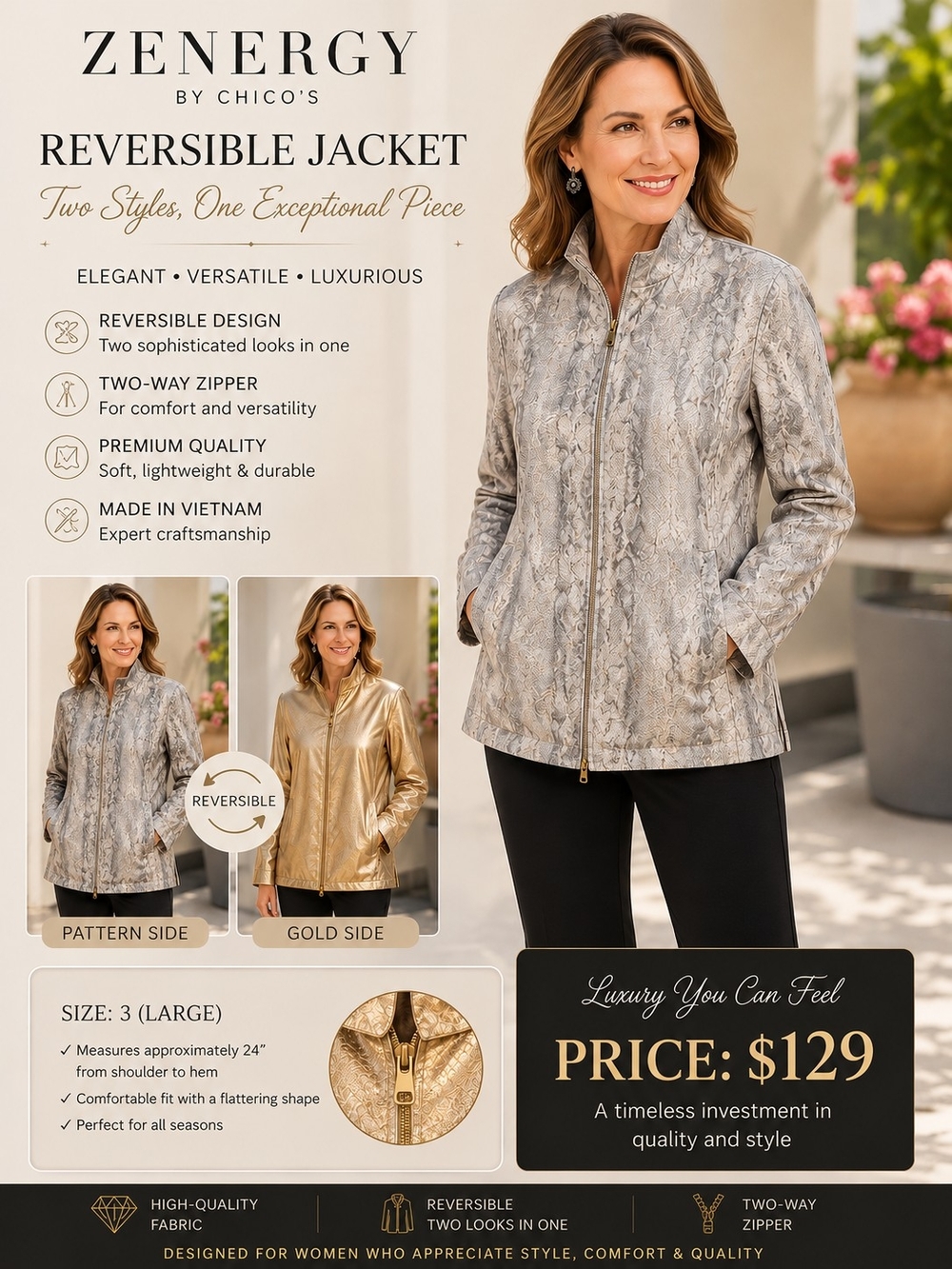 Reversible Leather-Look Jacket - Gray/Tan Pattern